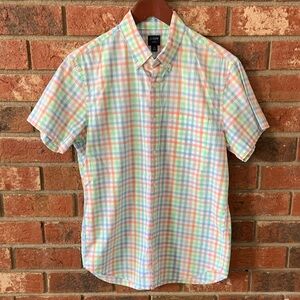 J. Crew Men's Flex Pastel Plaid Short Sleeve Button Up Shirt